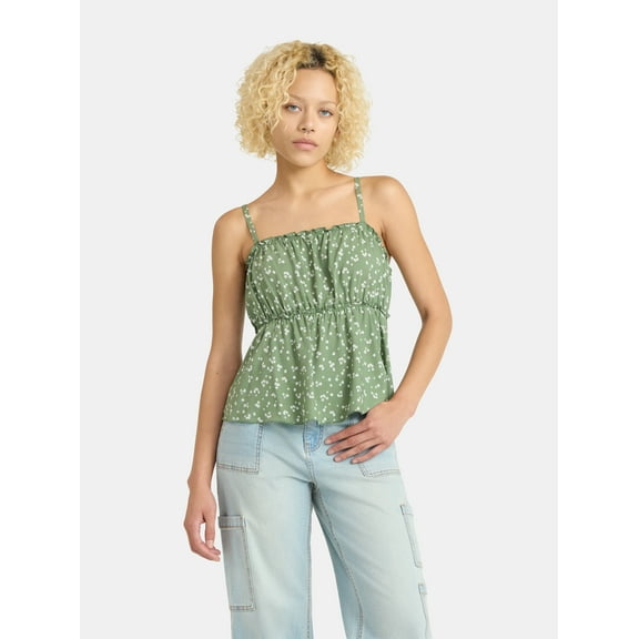 No Boundaries Woven Ruffle Top, Women’s