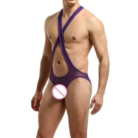 

Cathalem G String Male Hole Connection Underwear Boxers Suspender Thong Stylish Bikini Singlet Bodysuit Casual Lingerie Pajamas Purple Small