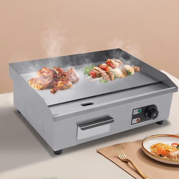 22" Commercial 410 Stainless Steel Electric Tabletop Griddle Flat Top Grill Hot Plate BBQ 1600W Silver