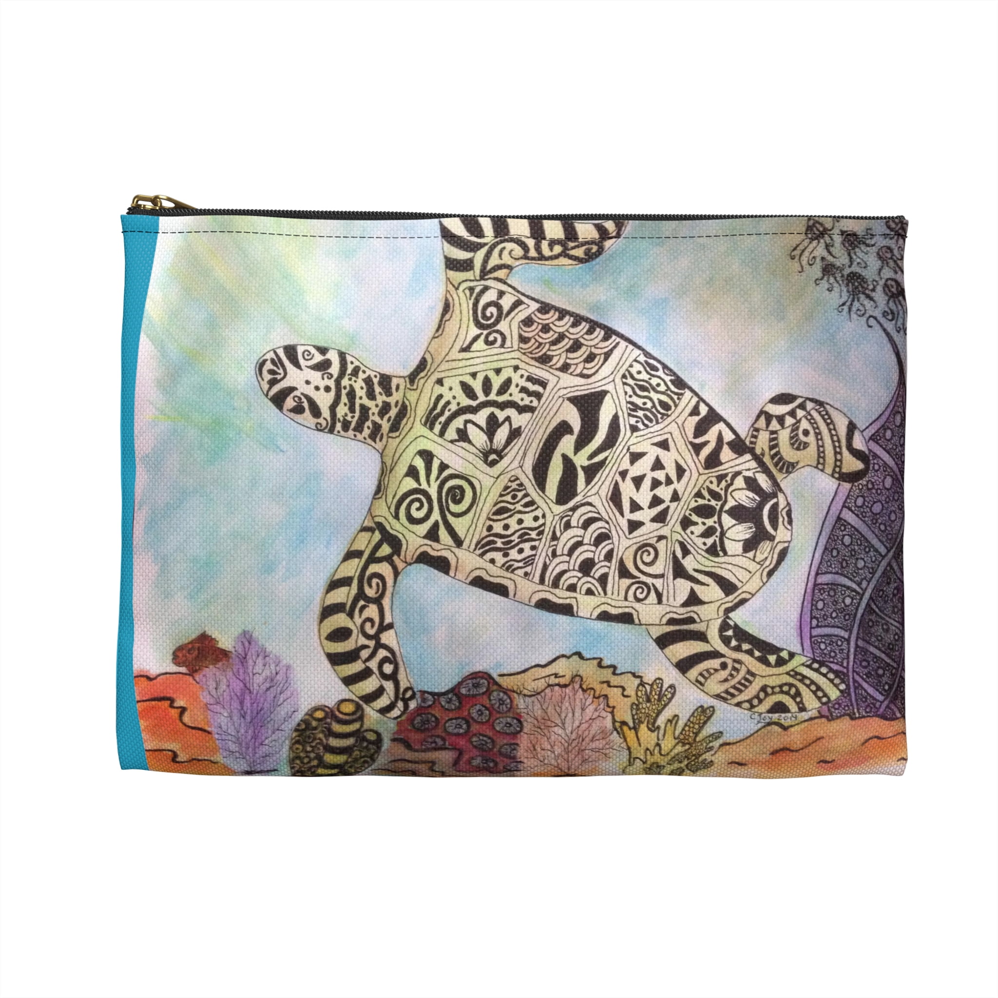 Zentangle Turtle Pouch  - Durable and Versatile Cosmetic Bag or Pencil Case