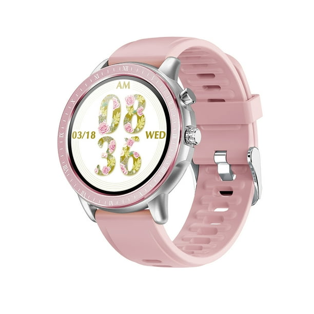 Pulsera inteligente Pantalla redonda táctil completa Rastreador de ejercicios Reloj deportivo a prueba de agua con banda de silicona, Marco rosa Banda rosa Vogacara EL000124-03B