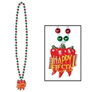 Pack of 12 Colorful Metallic Cinco de Mayo Mexican Fiesta Party Bead Necklaces 38"