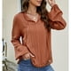 thumbnail image 2 of Blusa con volantes y cordón para mujer, camisa de manga larga de retales de encaje informal a la moda de Color puro, rojo ladrillo XXL, 2 of 8