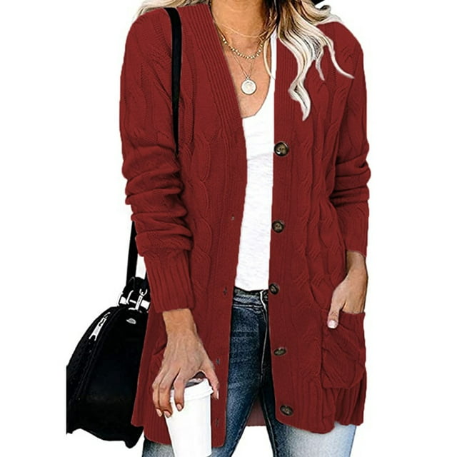 Fashnice Ladies Outwear Open Front Coat Long Sleeve Cardigan Sweater Loose Work Jacket Liquor M