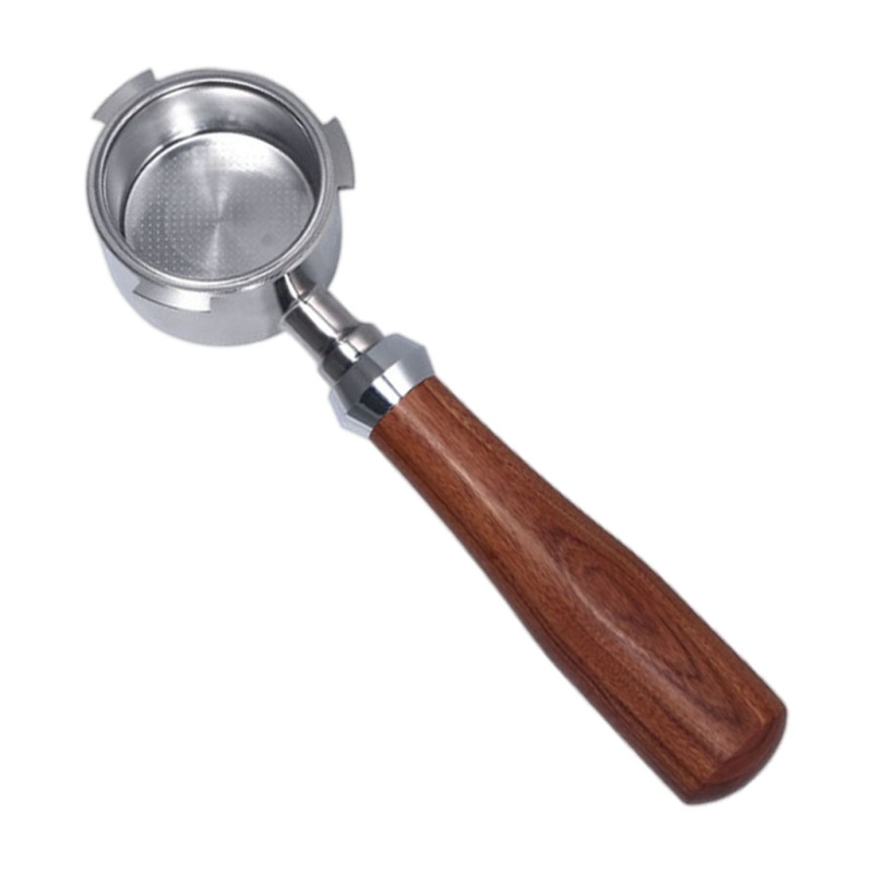 51mm Bottomless Portafilter with Filter Basket Solid Wood Coffee