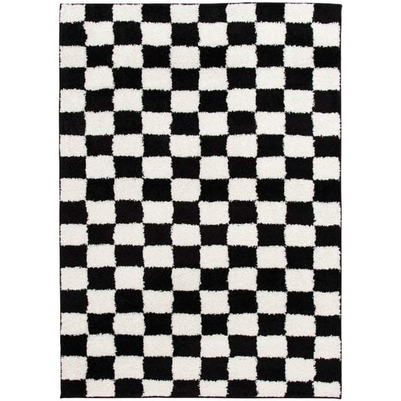 Rug Ease Checkerboard Black and White Area Rug
