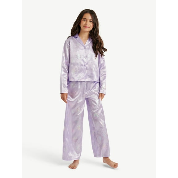 Justice Girls Long Sleeve Notch Collar Sleep Top and Sleep Pants, 2-Piece, Sizes 4-18