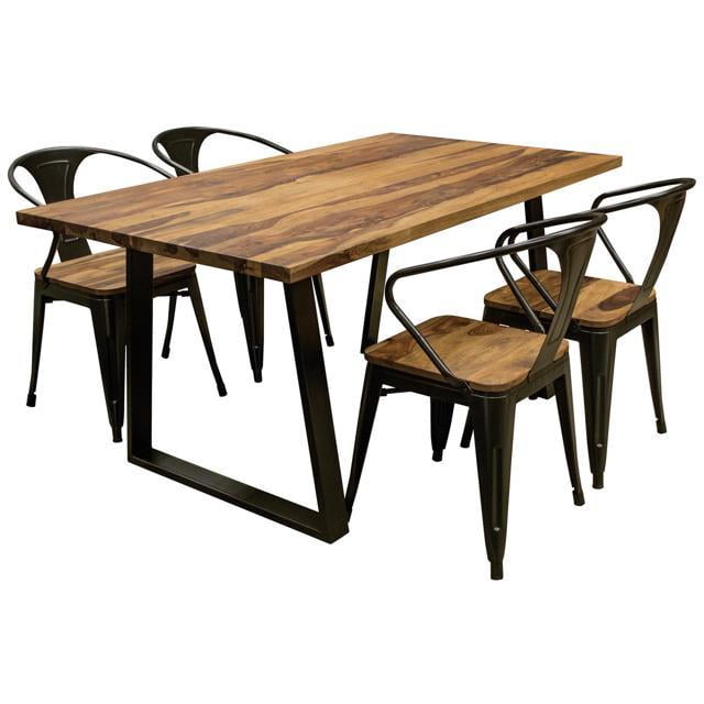 5 Piece 63" Dining Table Set with Rosewood Top and Metal Legs, Seats 4