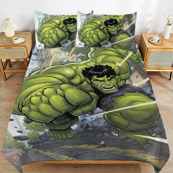 Hulk 3-Piece Bedding Set Super Hero Hulk Twin Bed Set with Bed Sheet and Pillowcases Gifts for Girls Boys