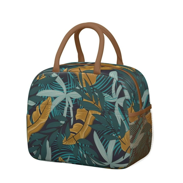 Botanical Hawaiian Lunch Bag – Aloha Tropical Plant and Palm Leaf Pattern, Insulated Portable Cooler Tote