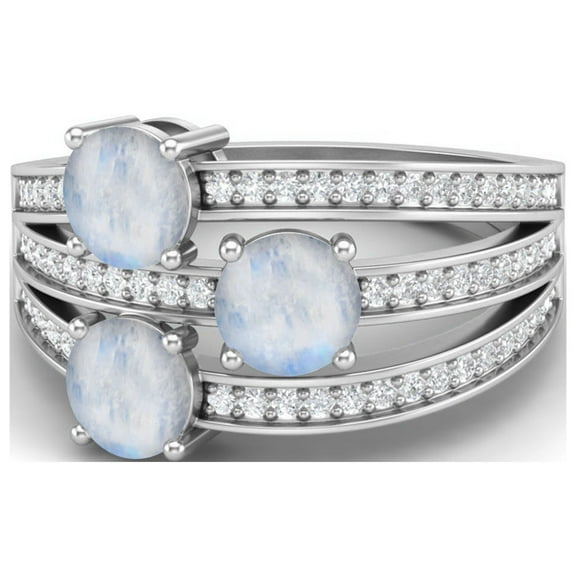 925 Sterling Silver 1.50 Carat Three Stone Round Shape Moonstone Solitaire Mother's Day Gift Ring