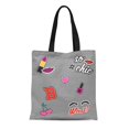 thumbnail image 1 of NUDECOR Toile Tote Bag Denim Badges Patch Mignon en Graphique Rouge à Lèvres Cerise Enfants Durable Réutilisable Sac d'Épicerie Épaule, 1 of 1