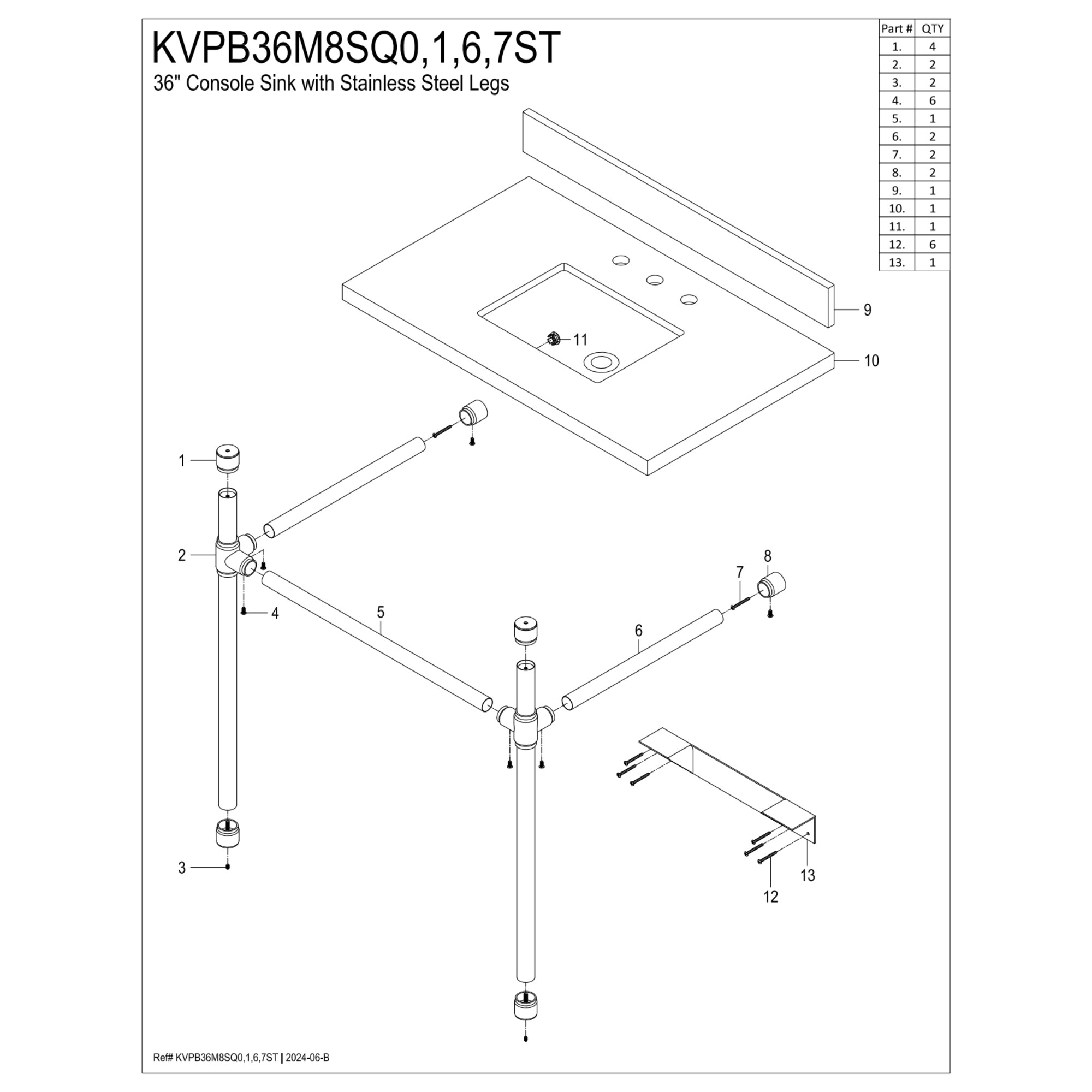 Kingston Brass KVPB36M8SQ6ST Dreyfuss 36" Carrara Marble Vanity Top with Stainless Steel Legs (8-Inch, 3-Hole), Carrara Marble White/Polished Nickel