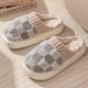 thumbnail image 1 of Zapatillas de algodón cálidas a cuadros para hombres y mujeres, toboganes de suela gruesa y suave, piso de interior, zapatos planos antideslizantes para el hogar, invierno, pareja de moda, 1 of 5