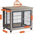 thumbnail image 3 of Dog Crate Furniture Dog Cage with 3 Doors and Lift Top, Dog Kennels for Inside Space, Wooden Dog Crate on Wheels, Gray, 3 of 6