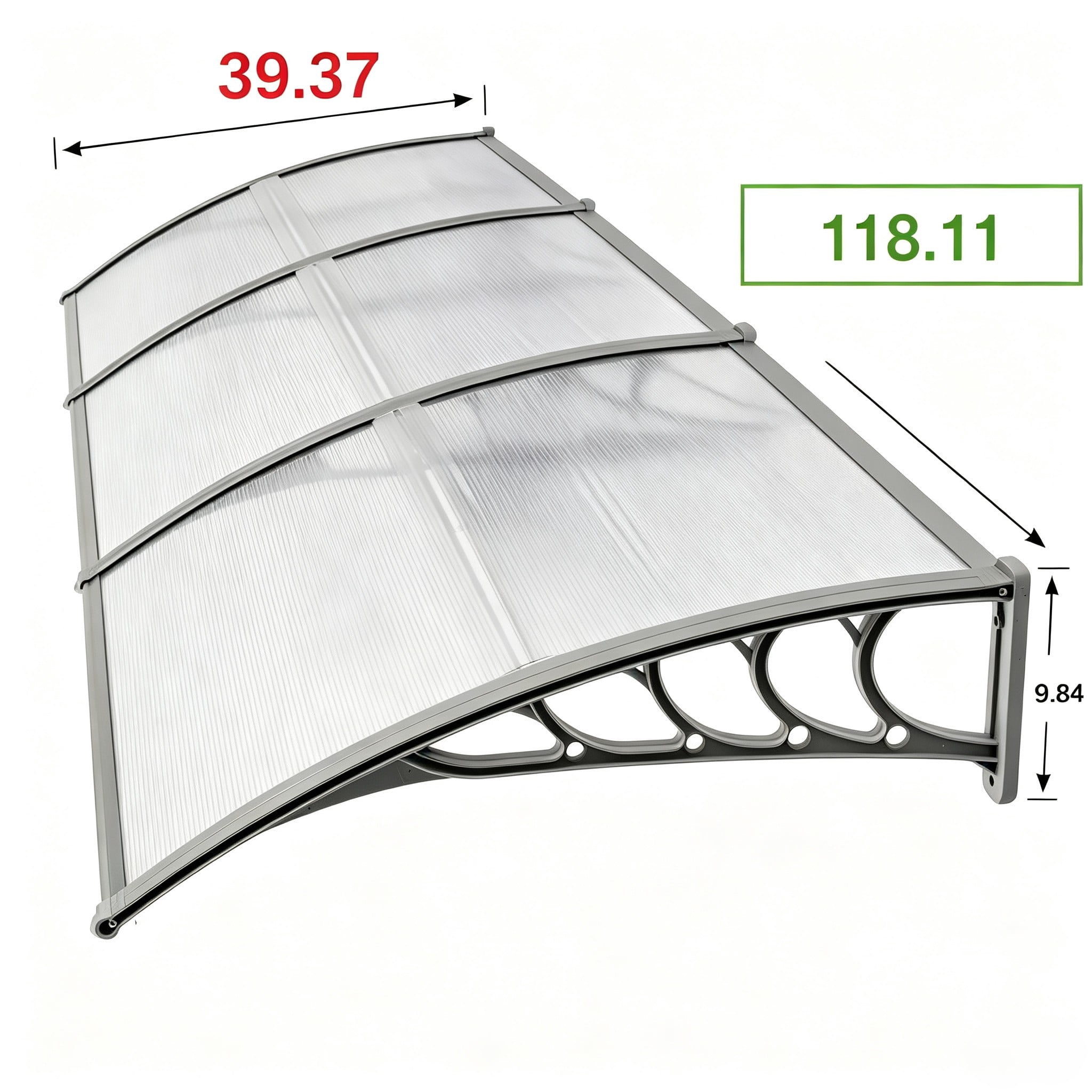 Household Door Window Rain Cover, ABS Polycarbonate Aluminum Bracket Eaves Canopy, Transparent Board Gray Holder Waterproof Sunshade Canopy for Home Decoration