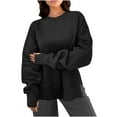 thumbnail image 3 of Pxxlle Oversized Sweatshirts for Women Trendy Side Slit Round Neck Pullover Tops Fall Long Sleeve Sweatshirts with Thumb Hole Black M, 3 of 7