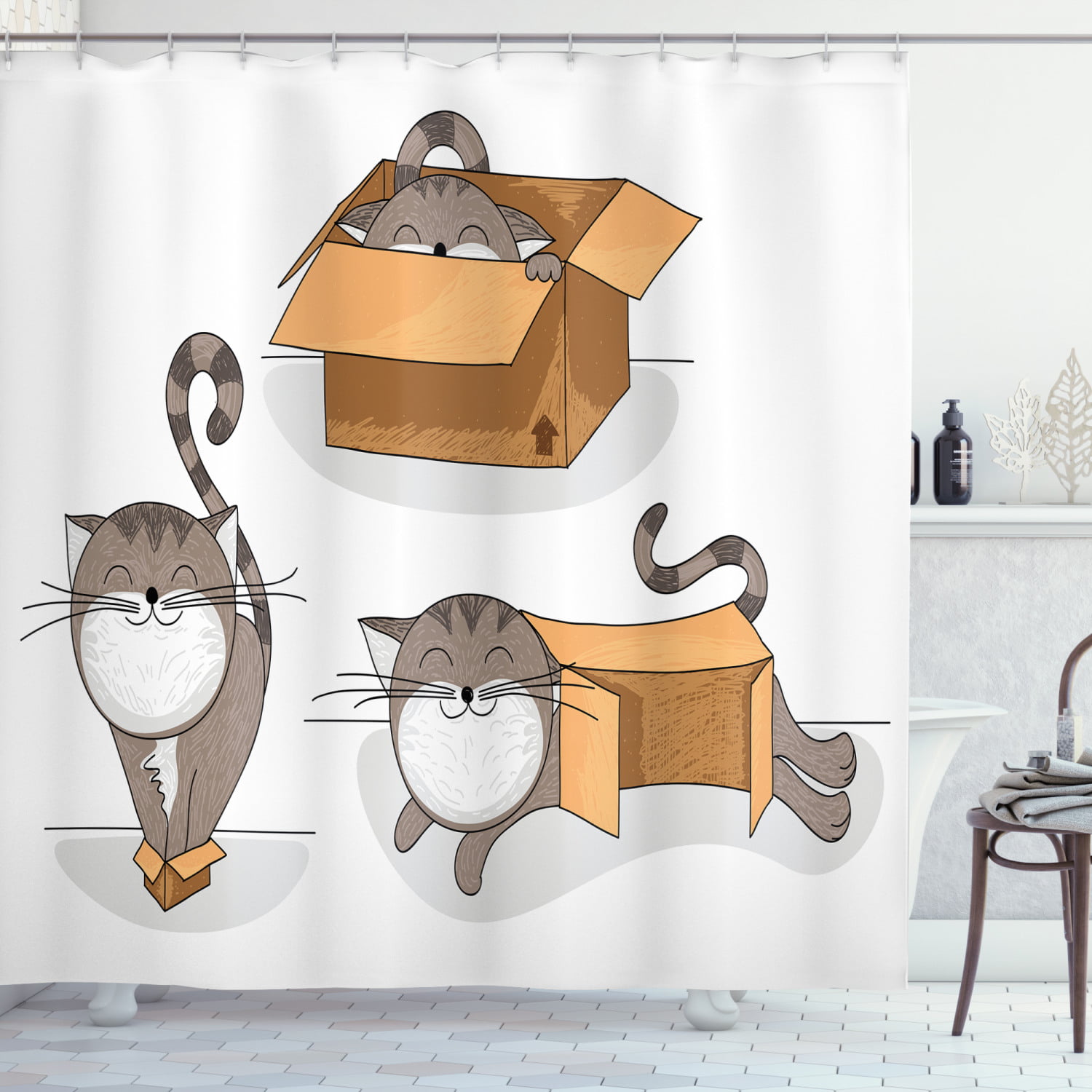 Cute Cat Shower Curtain Whale Moon Ocean Wave Rustic Wood Bathroom Accessory Set 