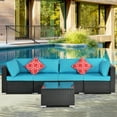 thumbnail image 2 of 5 Piece Patio Furniture Set with 4 PE Wicker Chairs, Glass Dining Table, 2 Pillows, All-Weather Rattan Outdoor Conversation Set Sectional Sofa Set, with Cushions for Backyard Porch Garden Pool, L3336, 2 of 10