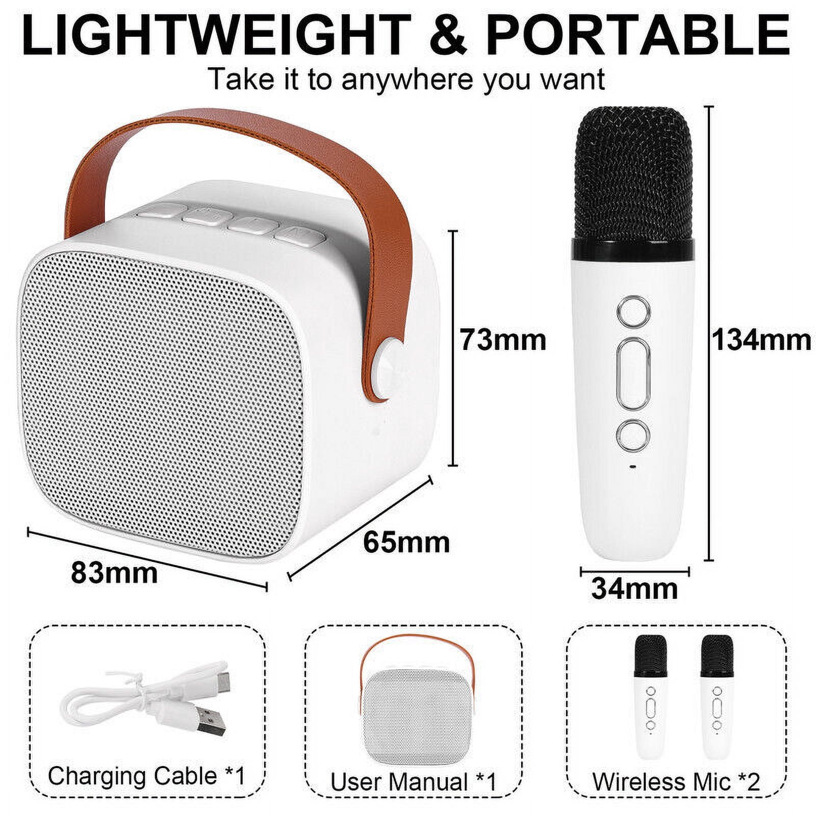 TOPCHANCES Mini Karaoke Machine for Kids, Portable Bluetooth Karaoke Speaker with 2 Wilreless Microphones and Dynamic Lights, Ideal Gifts for Girls Boys Home Party ( White )