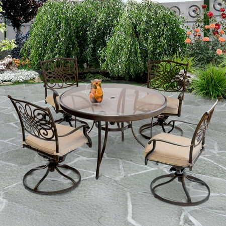 Hanover Traditions 5-Piece Dining Set in Tan with 47 in. Glass-top Table