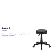Flash Furniture Baker Black Adjustable Doctors Stool on Wheels with Ergonomic Molded Seat