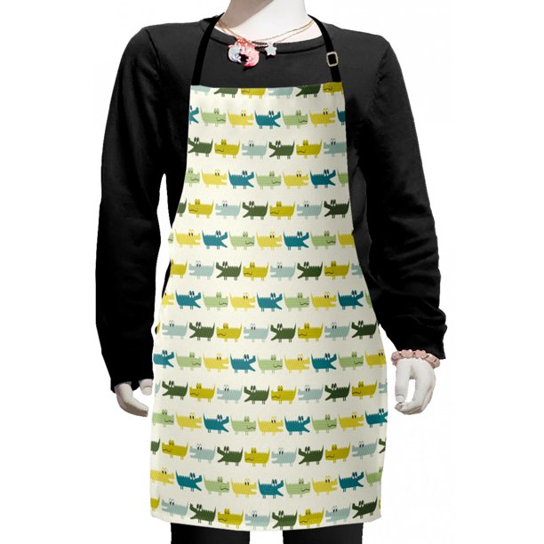 Animal Kids Apron Crocodile Characters In Cartoon Style Funny Faces Animal Alligators Childish Boys Girls Apron Bib With Adjustable Ties For Cooking Baking Painting Yellow Green Teal By Ambesonne Walmart Com