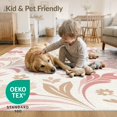 thumbnail image 4 of ODIKA 4'x6' Beige Pink Elegance Floral and Leaf Design Washable Area Rug Vintage Inspired Botanical Patterns for Home Decor for Dorm Room, Small Living Stain Resistant Low Profile, Easy Care, 4 of 7