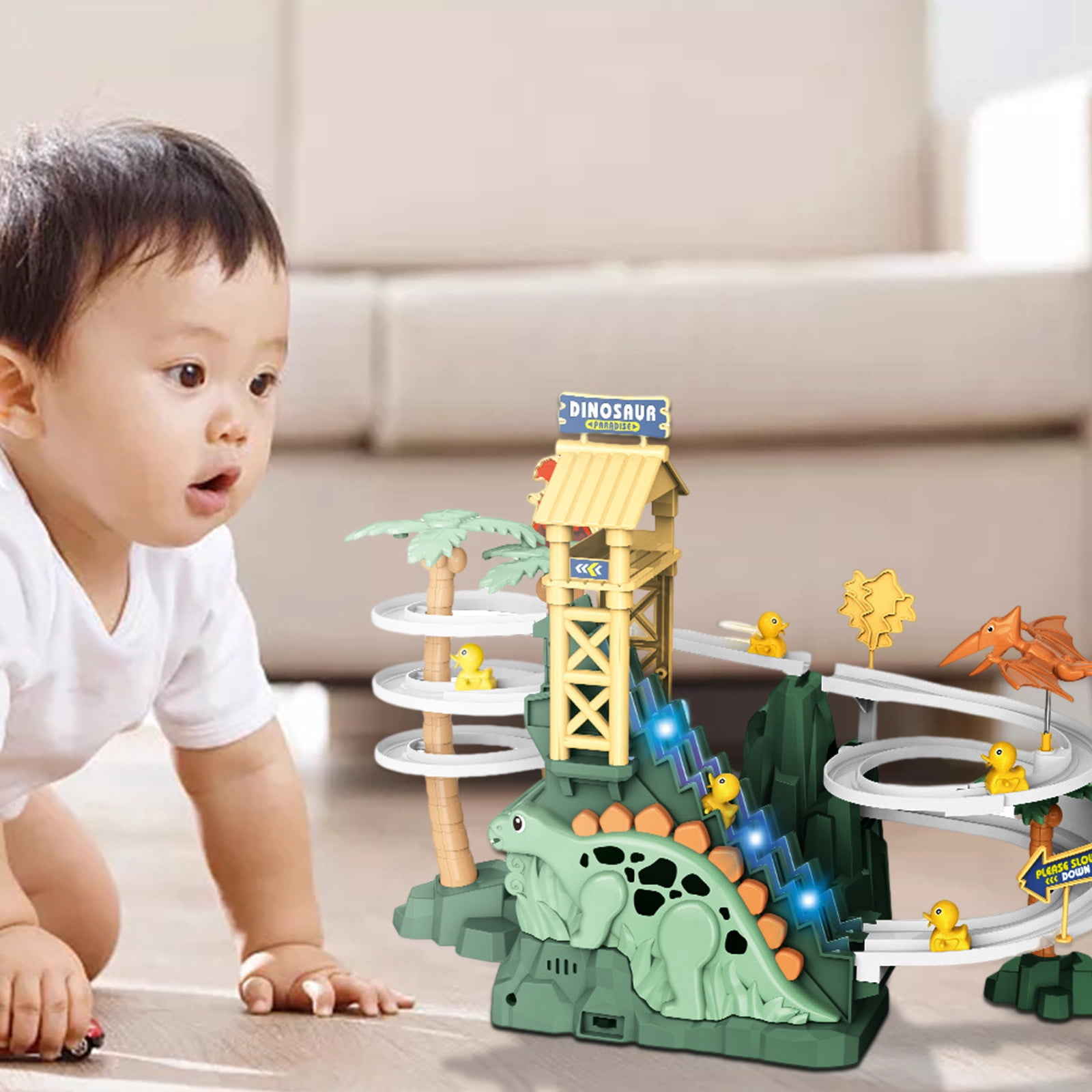 AVZYARDY Jouet Canard,Kit de circuit de canard électrique avec musique et lumières LED clignotantes,Montessori Roller Coasters Track Jouet Educational Climbing Toys