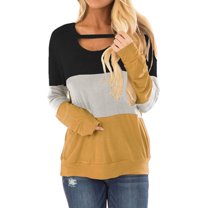 gakvbuo Fall Plus Size Tunics Fall Outfits for Womens Leopard Print Color Block Long Sleeves Cutout Choker Tops Scoop Neck Casual Loose Fit Blousestops Pullover Sweatshirts