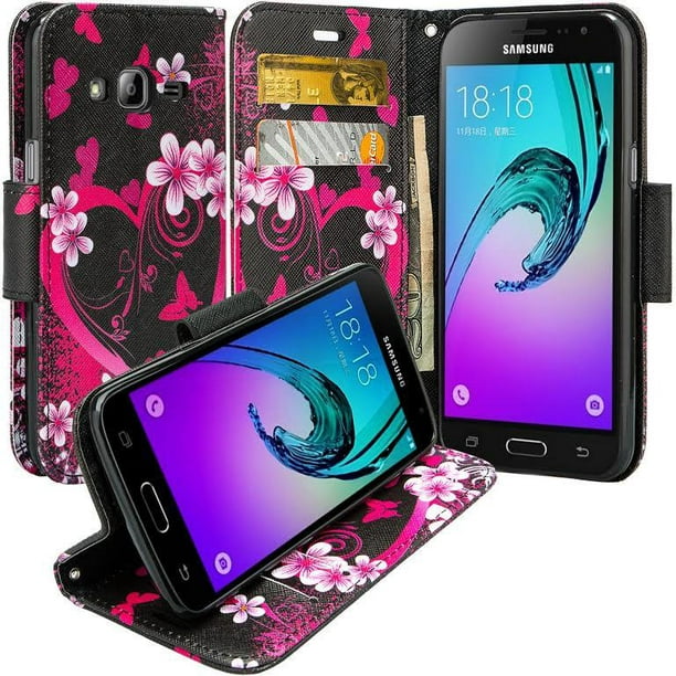 vervorming Verstoring Gezicht omhoog For Samsung Galaxy J1 2016 Case |Galaxy Luna Case | Galaxy Amp 2 Case|  Galaxy Express 3 Magnetic Flip Fold[Kickstand] Pu Leather Wallet Case with  ID & Credit Card Slots & Wrist