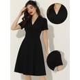 thumbnail image 2 of Vestidos estilo swing retro vintage de manga corta con cuello en V y botones para mujer de los años 50 Negro M, 2 of 5