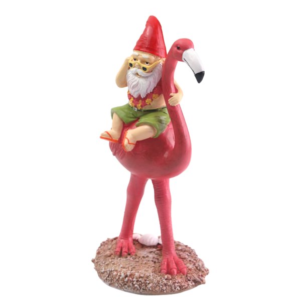 Gnome Garden Statue, Funny Gnome Reclining on Flamingo Figurines
