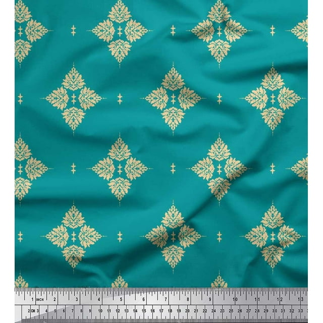 Soimoi Cotton Cambric Fabric Floral Block Print Fabric by The Yard 56 Inch Wide