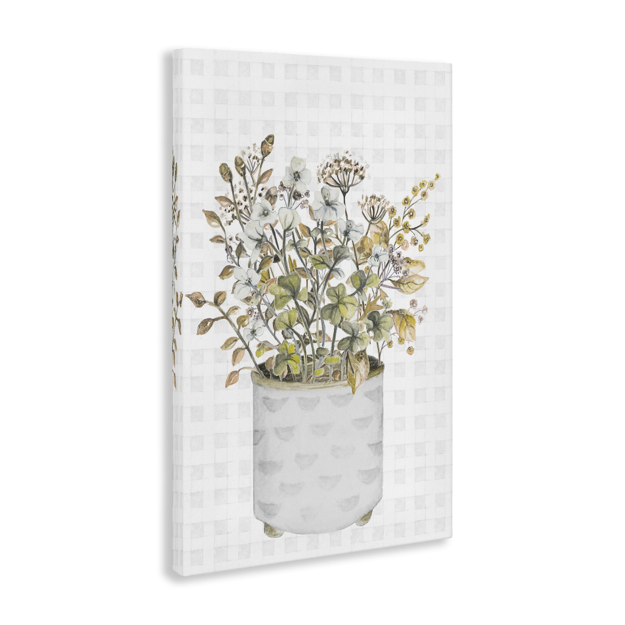 Stupell Industries Neutral Potted Wildflowers Botanical & Floral Painting Gallery Wrapped Canvas Art Print Wall Art, 30 x 45