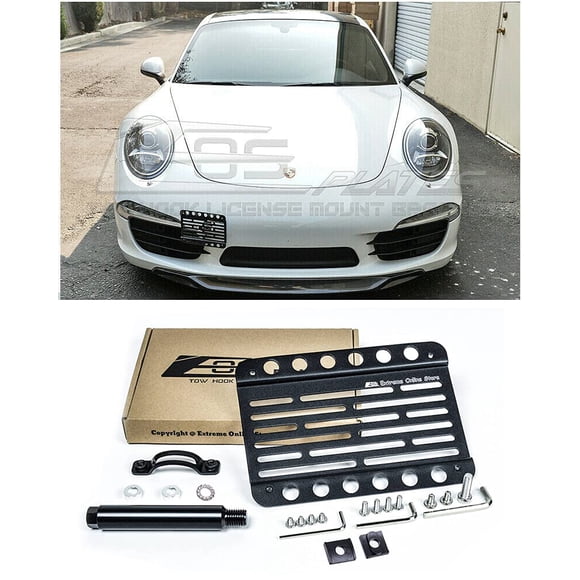 Extreme Online Store Replacement for 2012-2018 Porsche 911 Carrera 991 Models with NO PDC | EOS Plate Version 1 Front Bumper Tow Hook License Relocator Mount Bracket Tow-039 (Mid Size)