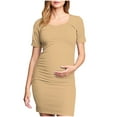 thumbnail image 2 of Pitauce Maternity Short Sleeve Bodycon Dress Pregnancy Crew Neck Side Ruched Dress Summer Casual Dresses for Daily Baby Shower, 2 of 7