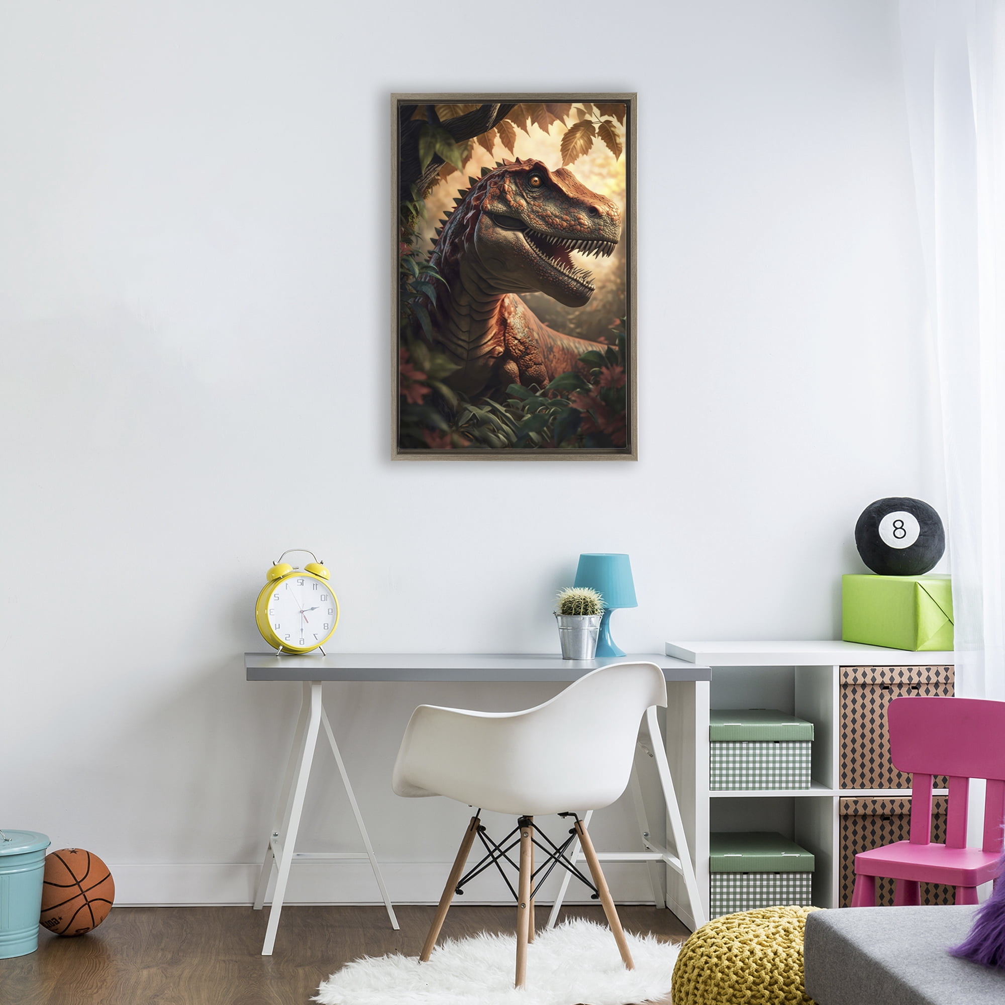 Stupell Industries Jungle Raptor with Ancient Foliage Brown Framed Floater Canvas Wall Art, design by Creative Studio