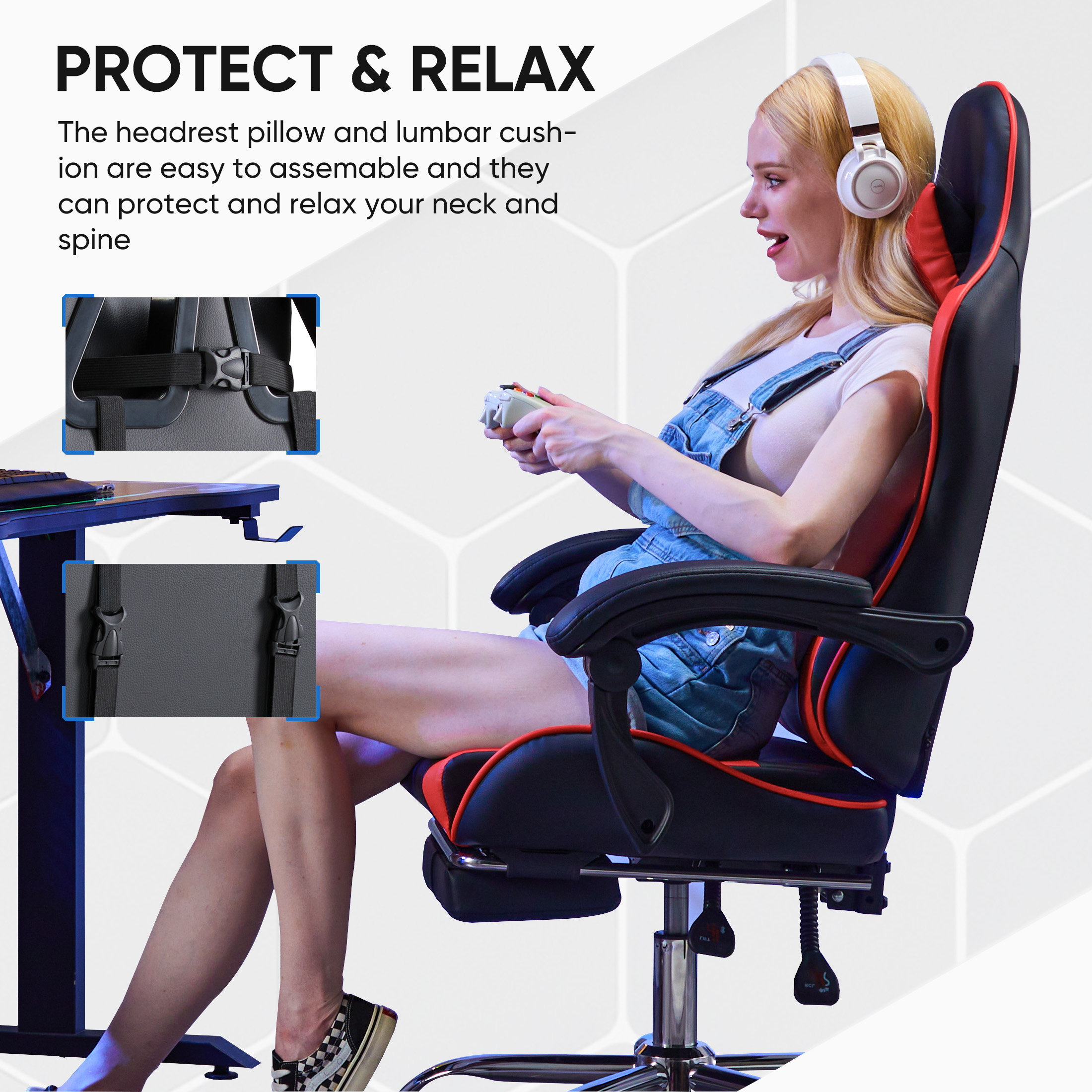 Concetta Gaming Chair with Footrest and Adjustable Lumbar Support photo 5