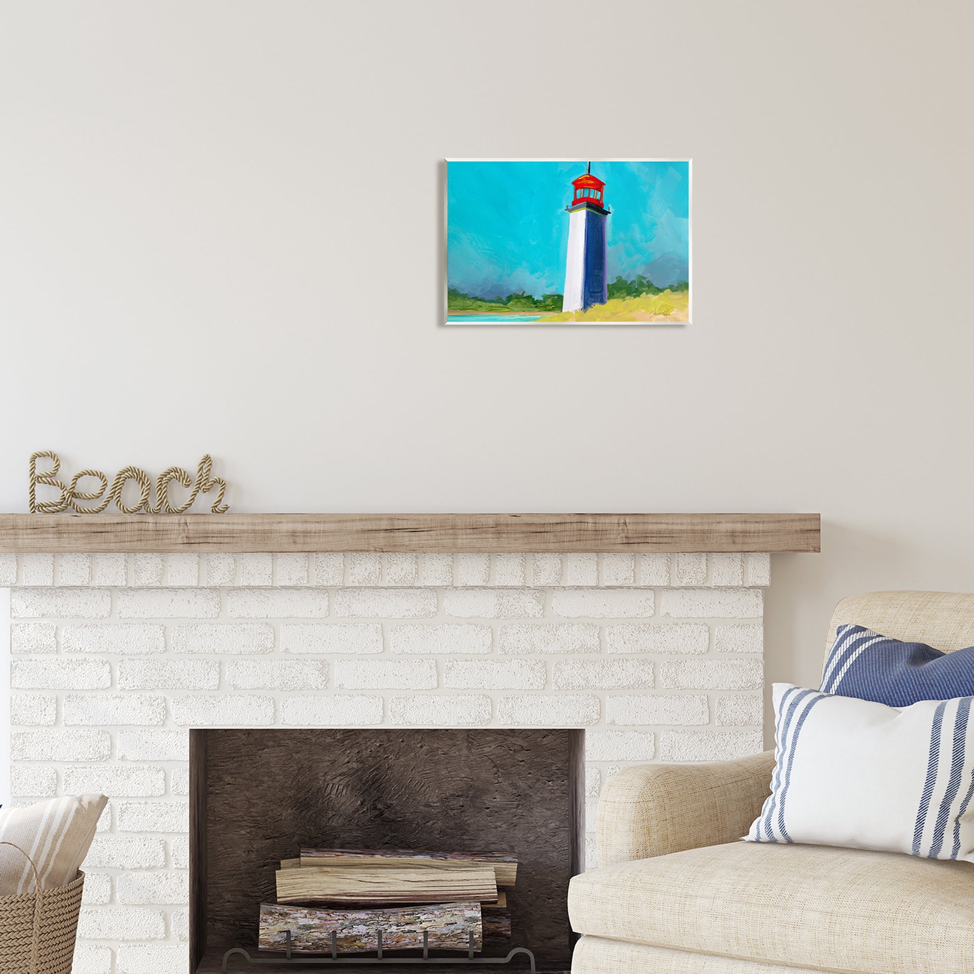 Stupell Industries Vivid Blue Lighthouse Nature Painting Unframed Art Print Wall Art, 15 x 10