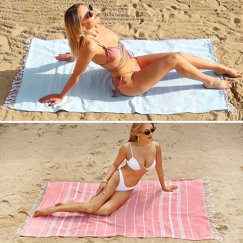 Beach Towel 2 Pack,Sand Free Beach Towels Oversized 39 x 72,Turkish Beach Towel Quick Dry Towel,Lightweight Pool Towels for Adults Travel Towel,Cool Beach Essentials Super Absorbent Towels