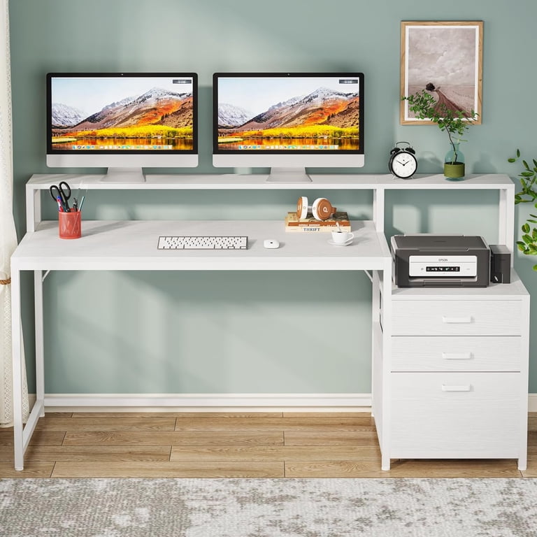 Tribesigns 63 in Ergonomic Monitor Stand Desk with File Drawer and