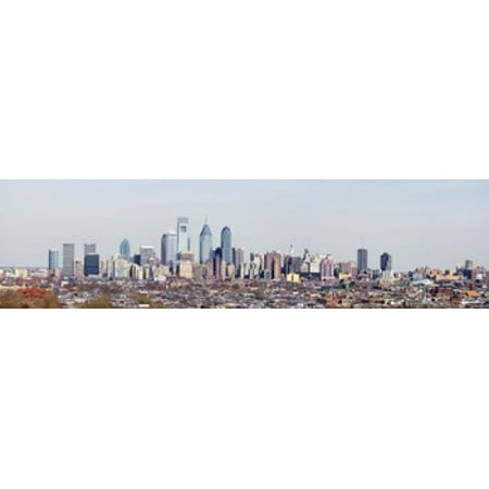 - Buildings in a city Comcast Center City Hall William Penn Statue Philadelphia Philadelphia County Pennsylvania USA Stretched Canvas - Panoramic Images (21 x 6)