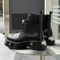 thumbnail image 7 of Men's Black Platform Combat Boots - Gothic Ankle Booties with Lug Sole, Lace-Up & Side Zip, 7 of 7