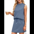 thumbnail image 3 of Conjuntos de Falda de 2 Piezas para Mujer, Conjuntos de Verano para Vacaciones en la Playa, Blusas de Cuello Alto, Falda de Tenis, Conjuntos de Estar por Casa. Gris Azul XXL, 3 of 9
