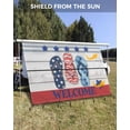 thumbnail image 3 of 4th of July RV Awning Sun Shade Screen 9'X15.3' USA Flag Flip Flops Mesh Sunscreen Blue Stars Wood Grain Welcome Awning Shade Screen with Zipper UV Blocker Completed Kits for RV Motorhome Camper, 3 of 7