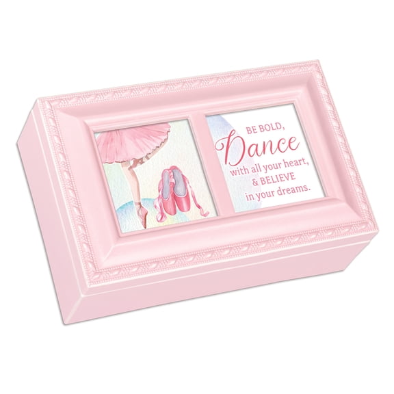Cottage Garden Be Bold, Dance With All Your Heart, And Believe In Your Dreams Pink Plastic Music Box With Photo Frame