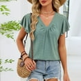 thumbnail image 4 of Olyvenn Short Sleeve V-Neck Blouses Women Casual Fashion Solid Color Soft Comfortable Elegant Tops Daily Wear Summer Outfit Green XL, 4 of 8