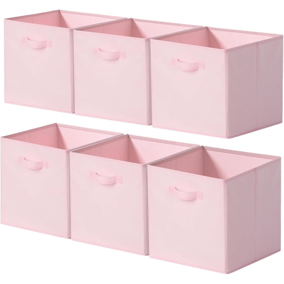 13x13 Storage Cubes, 6 Pack Open Storage Bins with Handles, Storage Cube Organizer for Clothes and Toys, Collapsible Cube Bins for Closet, Shelves, Offices, Pink