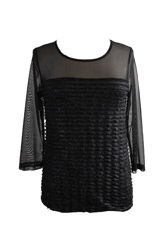 NYCollection - Ny Collection Black Illusion-Sleeve Metallic Textured